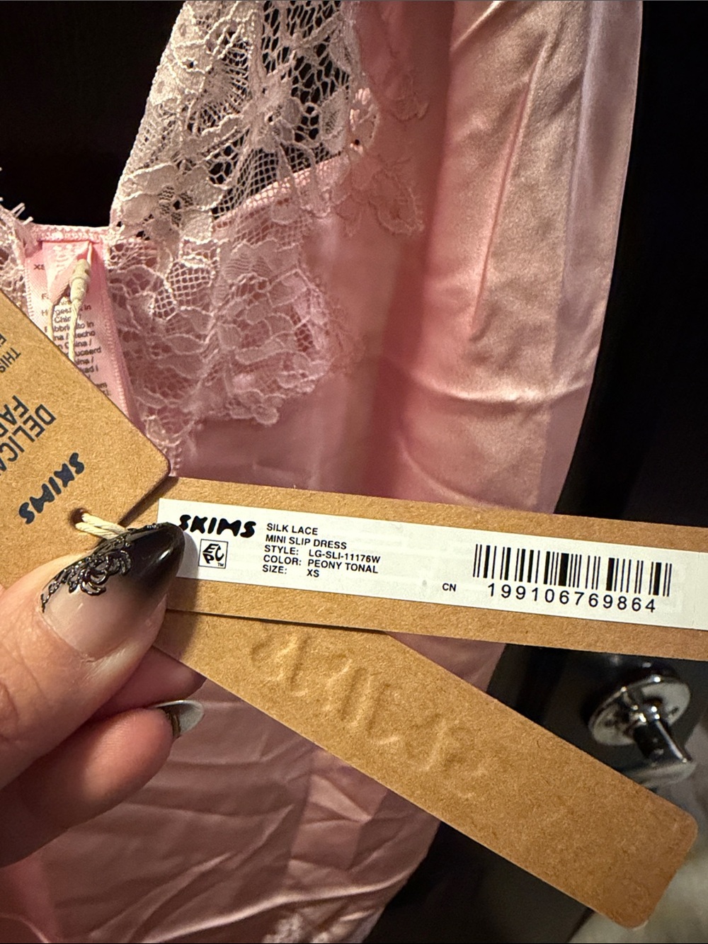 SKIMS Silk Lace Mini Slip Dress - Peony - Picture 2 of 7